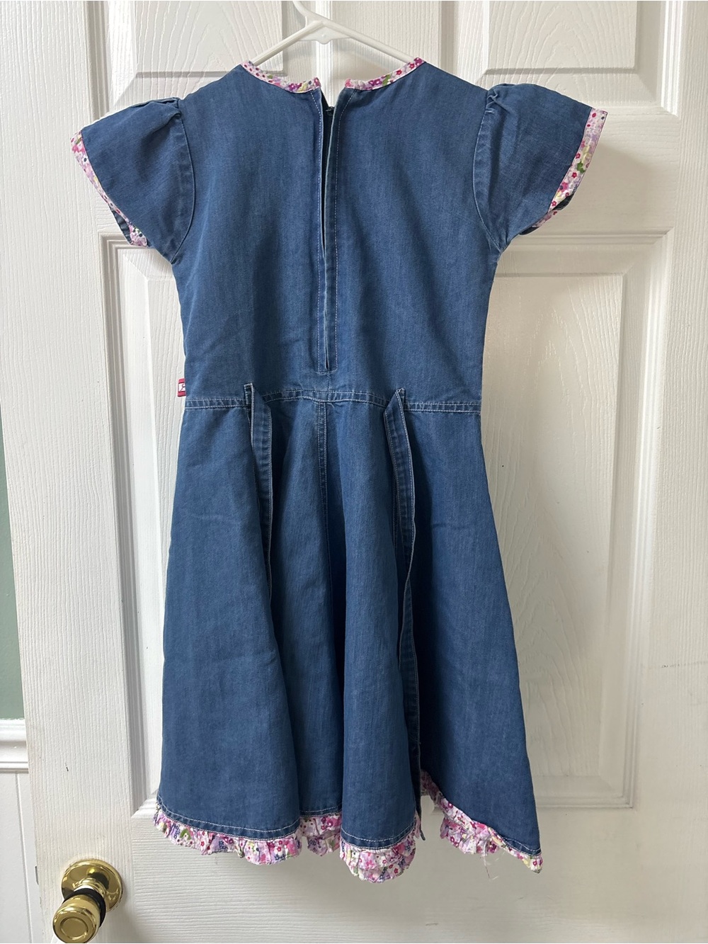 Shrawanti Denim Embroidered Flower Ruffle Blue Dress Cap Sleeve Girls Size 28 - Picture 8 of 8